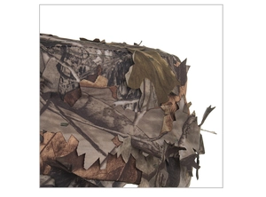 Close-up of 3D leaf camouflage fabric on woodland sun hat for outdoor hunting gear