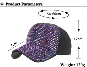 Sparkly rhinestone baseball cap for women with purple crystals and adjustable size