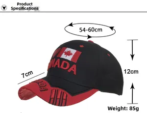 Bordado detallado de la bandera de Canadá y la hoja de maple en gorra de béisbol negra