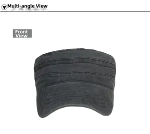Front view of charcoal grey washed cotton cadet cap with decorative stitching on brim