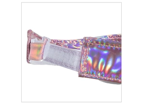 Detail of adjustable white velcro strap on laser iridescent sun visor hat back
