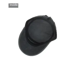 Inner view of washed cotton military cap with sweatband and adjustable metal buckle