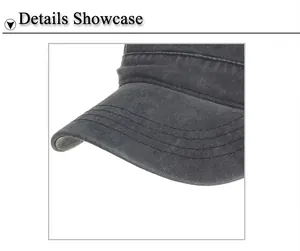 Detailed view of dark grey washed cotton cadet hat with reinforced brim stitching