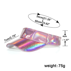 Laser pink iridescent open top sun visor hat with reflective PU material for women