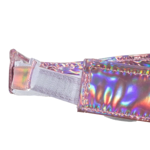 Pink holographic sun visor hat with laser finish and adjustable velcro closure strap