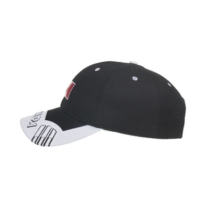 Black and white baseball cap with Canada flag embroidery and ADA text on the brim