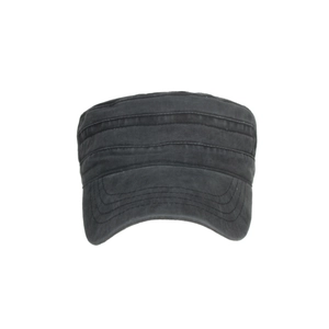 Classic washed cotton flat top cadet cap in charcoal grey with reinforced stitching