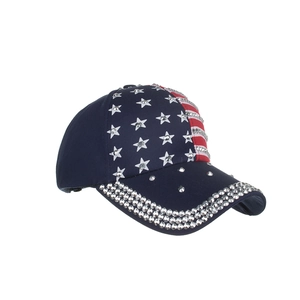 Dunkelblaue Baseballkappe mit US-Flaggen-Motiv und glänzenden Strasssteinen verziert
