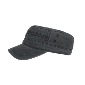 Classic washed cotton flat top army cap with vintage distressed texture and side eyelets