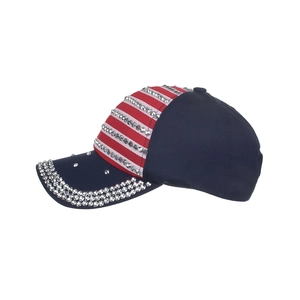 Marineblaue Baseballkappe mit US-Flaggen-Sternen und Streifenmuster und funkelnden Strass