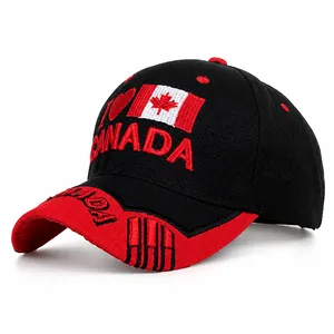 Gorra de Béisbol con Bordado de Bandera de Canadá I Love Canada para Hombres Mujeres Casual Poliéster Sombrero de Sol Rojo Negro