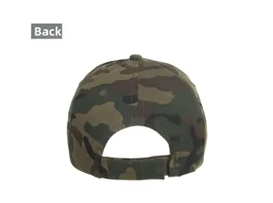 Rear view of camouflage baseball cap showing the adjustable velcro strap and cotton texture