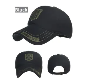 Detail view of black camo baseball cap showing U.S. ARMY embroidery and adjustable back strap