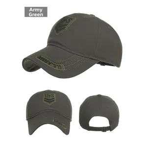 Detail view of military camo baseball cap showing U.S. ARMY embroidery and metal buckle