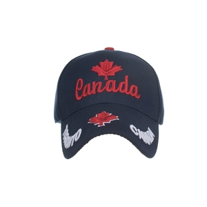 Navy blue cotton baseball cap featuring red maple leaf and Canada Toronto 3D embroidery
