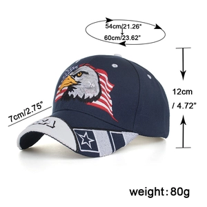 Dunkelblaue USA-Baseballkappe mit Adlerstickerei und Größenangaben von 54-60 cm