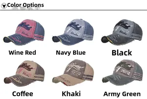Selection of washed cotton baseball caps with embroidered bull head and vintage frayed edges