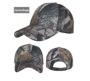 Three-view shots showing grey forest camo baseball cap with adjustable back strap