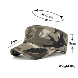 Classic camo flat top army cadet cap with US embroidery and adjustable strap