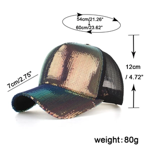 Sequin baseball mesh cap for women featuring adjustable size and breathable back design