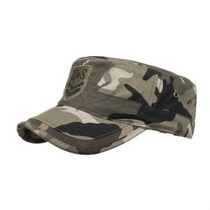 Classic camouflage flat top army patrol cap with U.S. military embroidery and metal eyelets