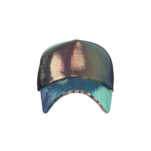 Glittering sequins baseball cap with breathable mesh back in colorful gradient shades