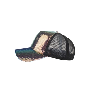 Stylish sequined baseball mesh cap for women featuring iridescent gradients and breathable back