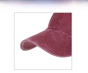 Detailed close-up showing the curved stitching on the brim of the burgundy cotton baseball cap
