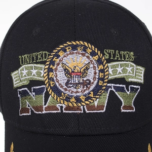 Classic black baseball cap with detailed United States Navy eagle embroidery on front
