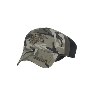 Navy SEALs embroidered baseball cap in woodland camo and black mesh breathable design