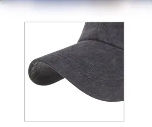 Close-up of the washed cotton baseball cap brim featuring five rows of precise stitching