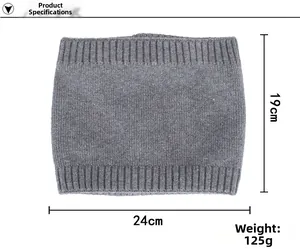 Detail view of dark gray knit neck warmer with dimensions 24cm width and 19cm height