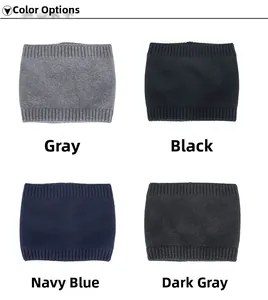 Close-up of four knitted neck warmer colors including grey, black, navy, and dark grey