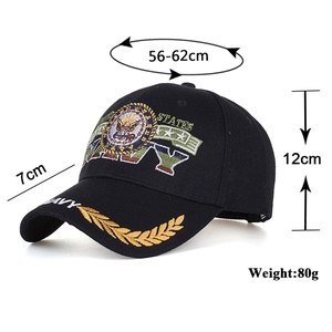 Navy embroidered eagle baseball cap with gold leaf detail and adjustable size 56-62cm