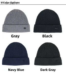 Detailed comparison of four knit beanies in grey, black, navy blue, and charcoal colors