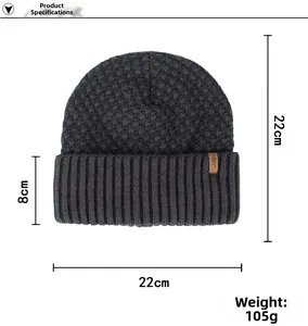 Detailed size specifications for dark grey classic knit beanie with 22cm width and height