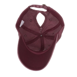Burgundy washed cotton baseball cap with high ponytail opening for outdoor sun protection