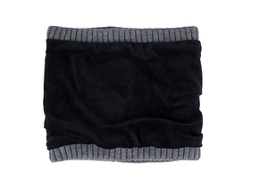 Close-up of thick thermal knit neck warmer with soft fleece lining and ribbed edges