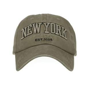 Vintage washed cotton baseball cap with New York 3D embroidery in olive green finish