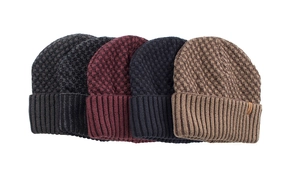 Classic knitted beanies showing rib-knit textures and stylish CLASSIC labels in five colors