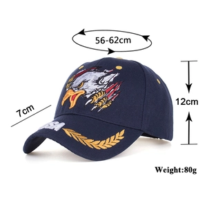 Navy blue baseball cap with embroidered eagle, USA brim logo and adjustable strap
