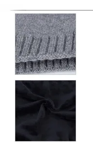 Detail of grey ribbed knit outer and black fleece lining for winter neck gaiter