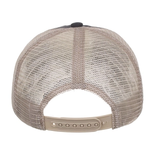 Classic dark grey washed cotton trucker cap with breathable beige mesh and snapback closure