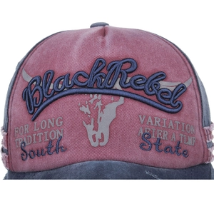 Vintage washed cotton baseball cap with blue Black Rebel embroidery and red front panel