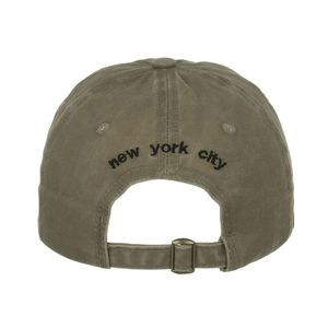Vintage washed cotton baseball cap in khaki with New York City embroidery and metal buckle