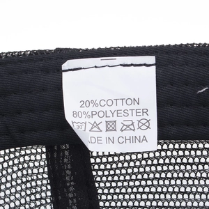 Breathable black mesh ponytail baseball cap with cotton and polyester material tag