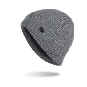 Bonnet en Tricot à Côtes d'Hiver Pour Hommes Femmes 100% Acrylique Doublé Polaire Thermique Rayé Bonnet à Revers Couvre-chef Chaud d'Extérieur