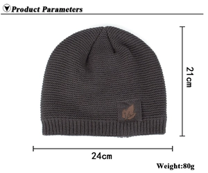 Detailed view of dark grey leaf patch beanie with 24cm width and 21cm height specs