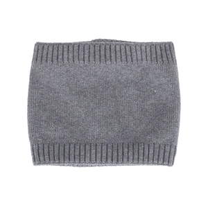 Winter thermal grey knitted neck gaiter scarf with elastic ribbed edges and plain weave
