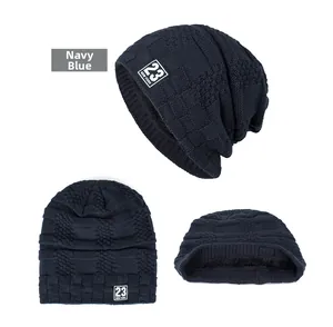 Dunkelblaue Strickmütze mit 23 NEW YORK Patch und warmem Fleecefutter Details